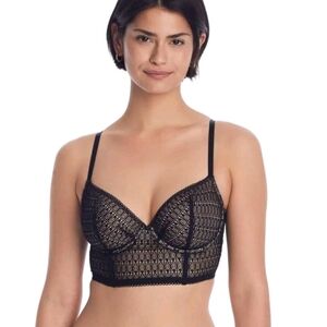 Nearly Nude ✨️ Black Midnight Modern Geo Longline Demi Bra Size 36C